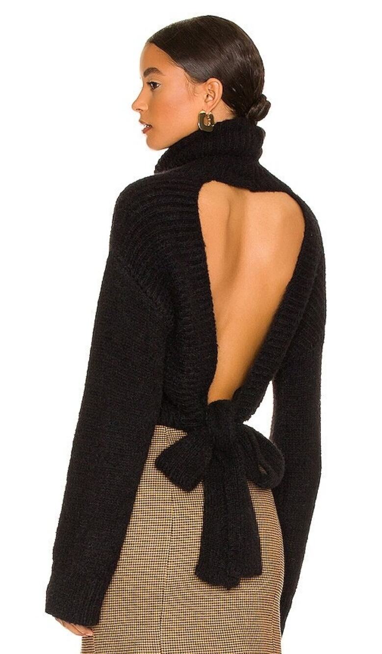 MAJORELLE  Elouise Tie Back Turtleneck Sweater Size L in Black
